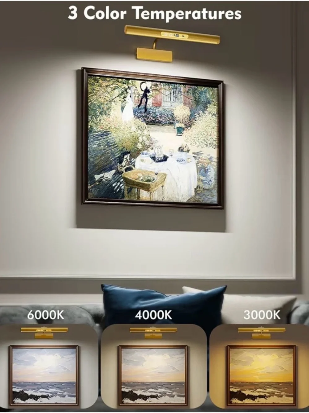 Picture Light for Wall, 6000mAh Rechargeable Wireless Wall Lights Remote